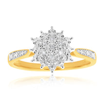 Load image into Gallery viewer, 9ct Yellow Gold Diamond Ring Set With 7 Round Diamonds