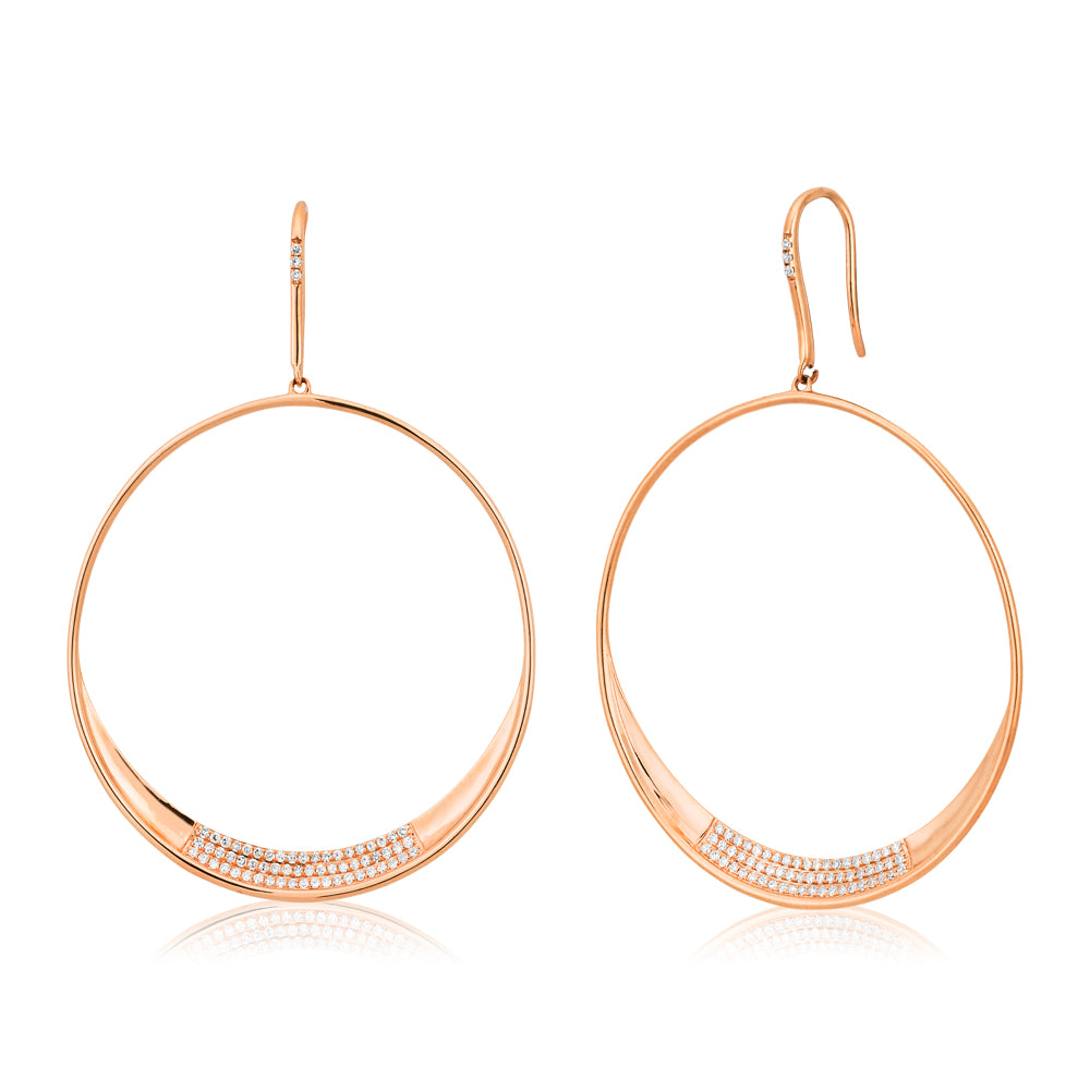 9ct Rose Gold Round Drop Earrings with  1/3 Carat of Diamonds
