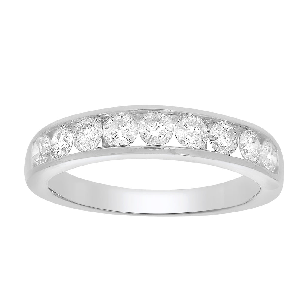 9ct White Gold 1 Carat Diamond Ring with 9  Diamonds in Channel setting