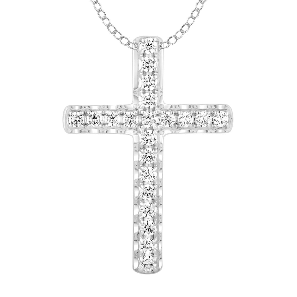 9ct White Gold Cross Pendant with 1/4 Carat of Diamonds including Chain