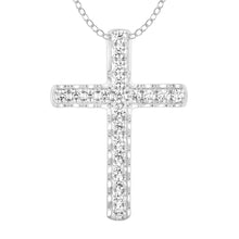 Load image into Gallery viewer, 9ct White Gold Cross Pendant with 1/4 Carat of Diamonds including Chain