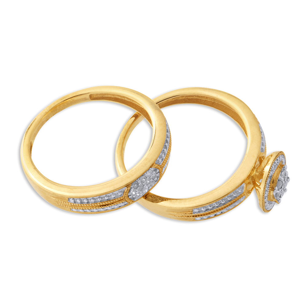 9ct Yellow Gold 2-Ring Diamond Bridal set with 17 Diamonds