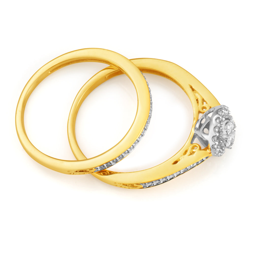 9ct Yellow Gold 2-Ring Diamond Bridal set with 1/5 Carat of Diamonds