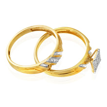 Load image into Gallery viewer, 9ct Yellow Gold 2-Ring Diamond Bridal set with 0.20 Carat of Diamonds