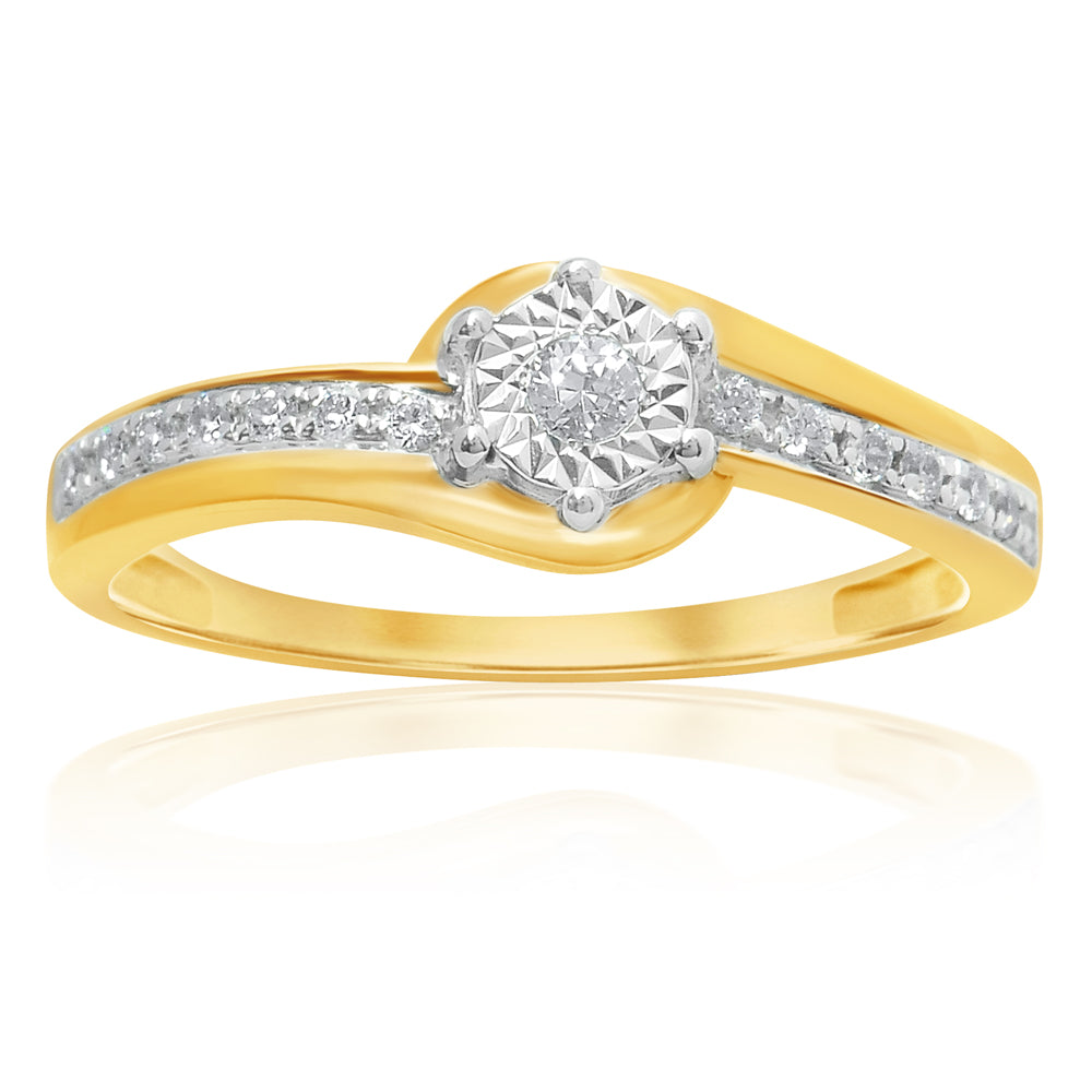 9ct Yellow Gold Solitaire Ring with 1/6 Carat of Diamonds