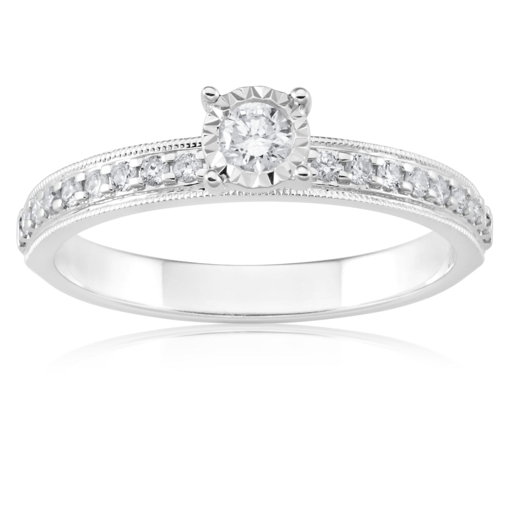 9ct White Gold Solitaire Ring with 1/3 Carat of Diamonds
