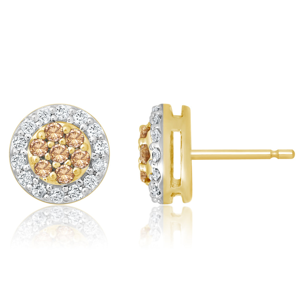 9ct Yellow Gold Stud Earrings with 1/2 Carat of Diamonds