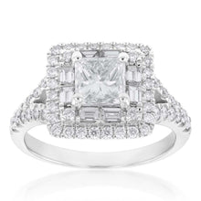 Load image into Gallery viewer, 18ct White Gold 1.80 Carat Diamond Ring with 1.00 Carat Certified Princess Centre