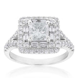 18ct White Gold 1.80 Carat Diamond Ring with 1.00 Carat Certified Princess Centre