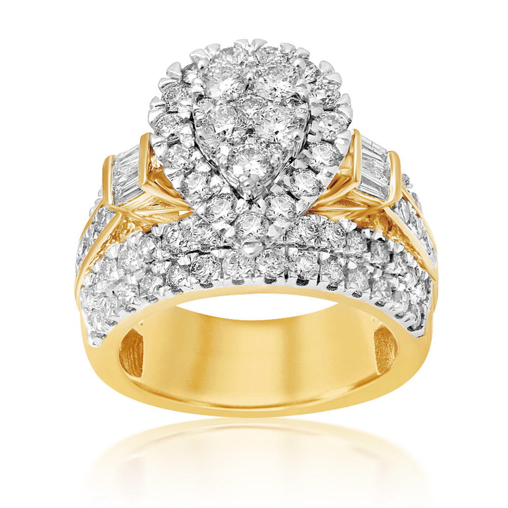 9ct Yellow Gold 3 Carat Pear Shape Diamond Ring
