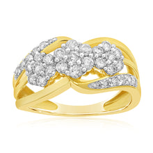 Load image into Gallery viewer, 9ct Yellow Gold 1 Carat Diamond 3 Flower Cluster Ring with 33 Brilliant Diamonds