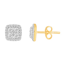 Load image into Gallery viewer, 9ct Yellow Gold 1/2 Carat Diamond Studs with 2 Princess and 48 Brilliant Diamonds