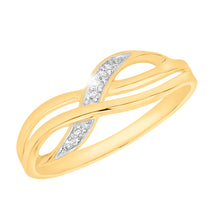 Load image into Gallery viewer, 9ct Yellow Gold Diamond Cross Over Ring with 6 Brilliant Diamonds