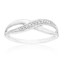 Load image into Gallery viewer, 9ct White Gold Diamond Crossover Ring with 7 Brilliant Diamonds