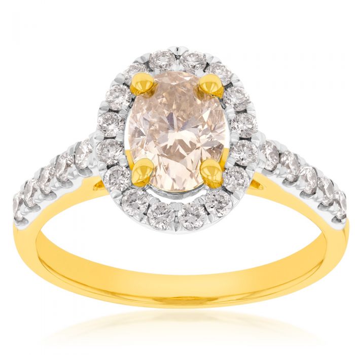 18ct Yellow Gold 1.50 Carat Diamond Ring With 1 Carat Oval Australian Diamond