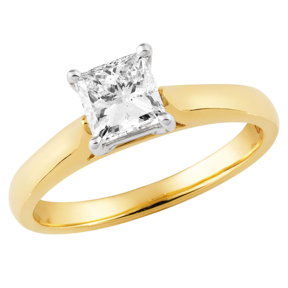 18ct Yellow Gold & White Gold Solitaire Ring With 1 Carat Princess Diamond