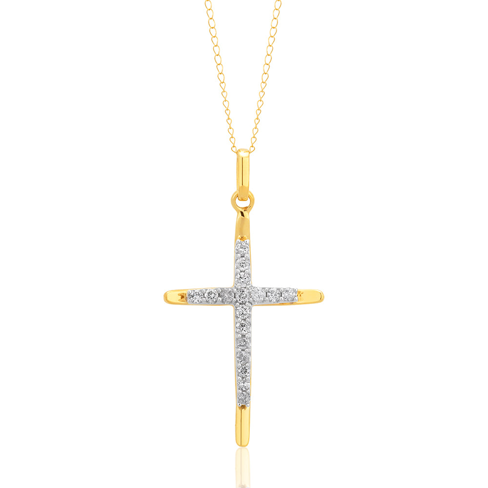10ct Yellow Gold 0.35 Carat Diamond Cross Pendant