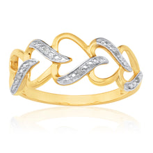 Load image into Gallery viewer, 9ct Yellow Gold  Carat Interlocking Heart Diamond Ring with 5 Diamonds