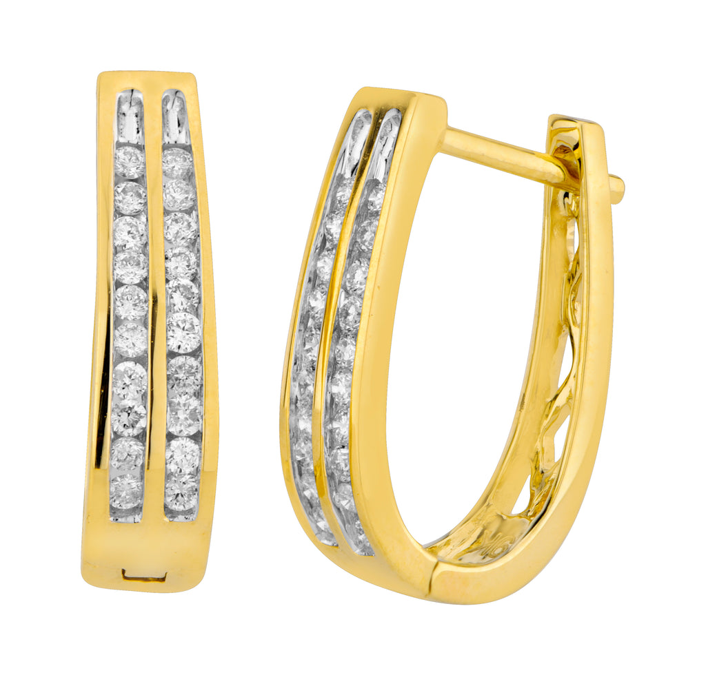 9ct Yellow Gold 1/4 Carat Diamond Double Row Hoop Earrings