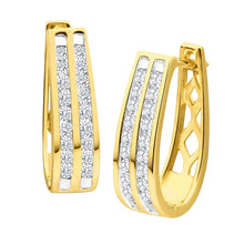 Load image into Gallery viewer, 9ct Yellow Gold 1/2 Carat Diamond Double Row Hoop Earrings