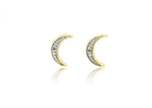 Load image into Gallery viewer, 9ct Yellow Gold Diamond Moon Stud Earrings