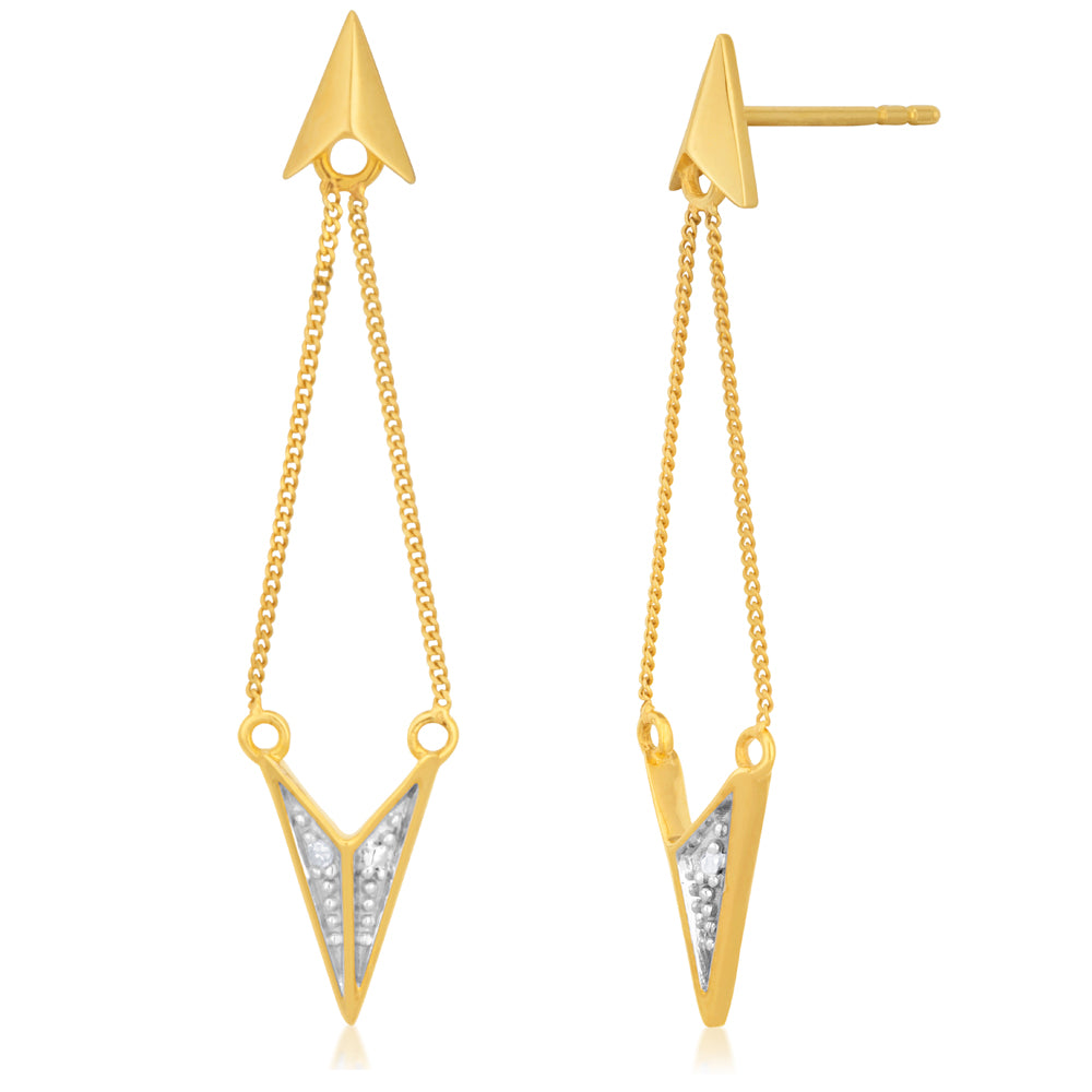 9ct Yellow Gold Diamond Drop Earrings with 2 Brilliant Diamonds