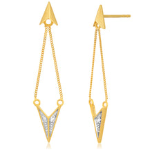 Load image into Gallery viewer, 9ct Yellow Gold Diamond Drop Earrings with 2 Brilliant Diamonds