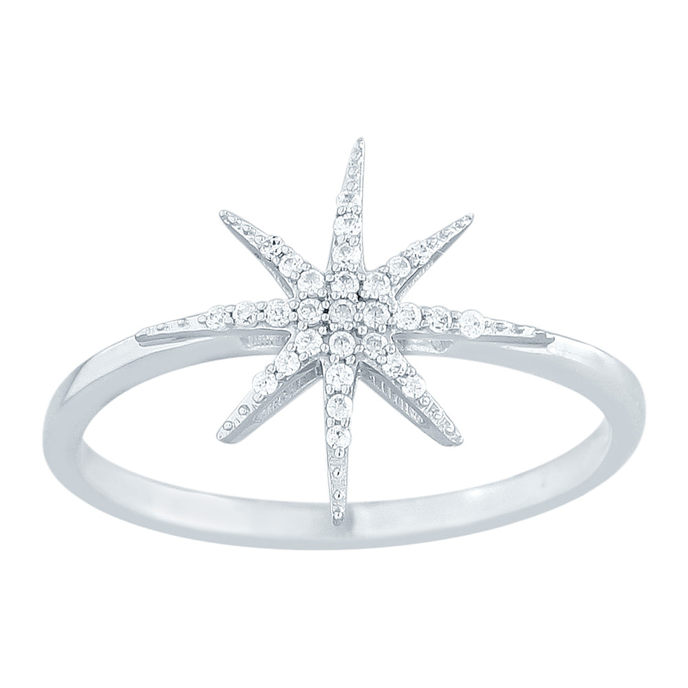 9ct White Gold Diamond Starburst Ring
