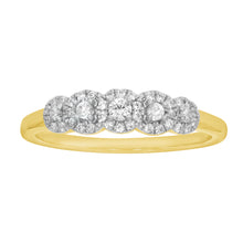 Load image into Gallery viewer, 9ct Yellow Gold Diamond Ring with 5 Briliiant Diamonds surrounded by Diamond Halos