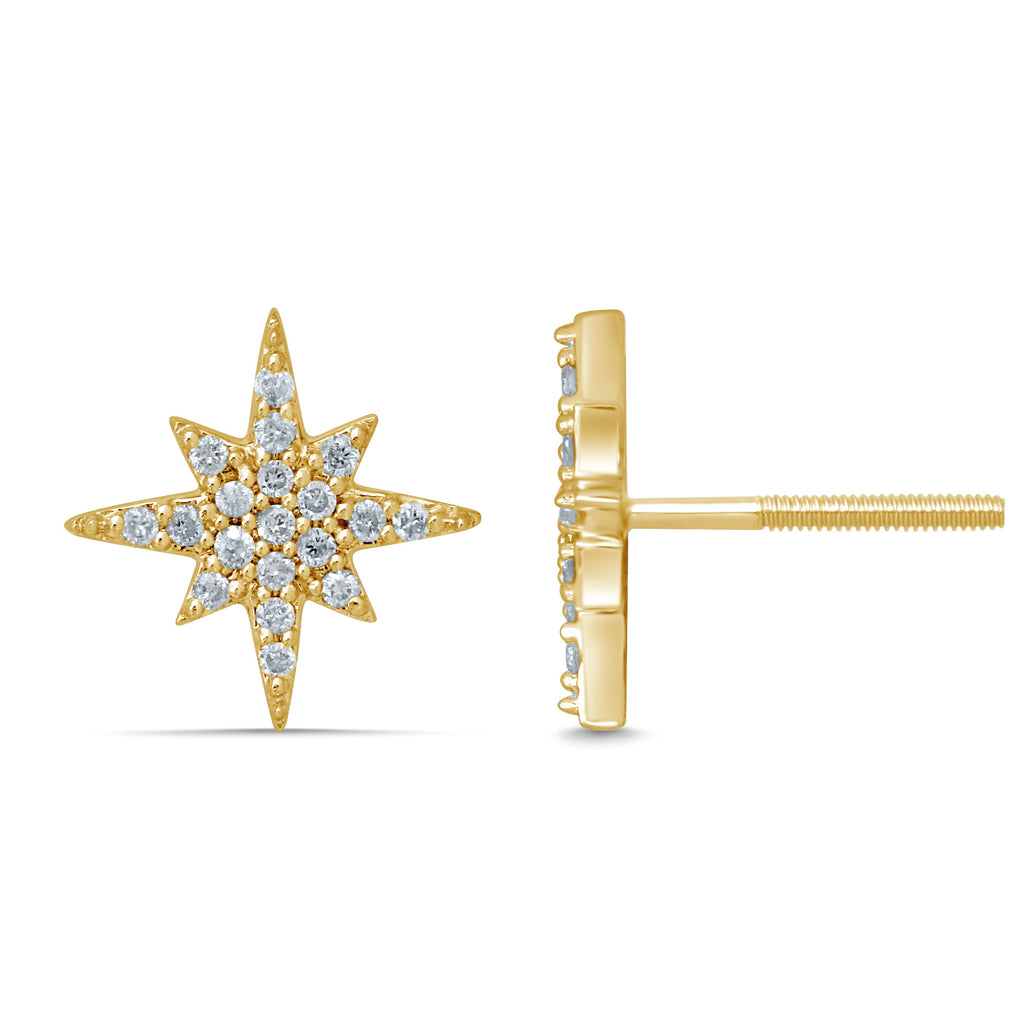 9ct Yellow Gold Diamond Starburst Stud Earring with 38 Brilliant Diamonds