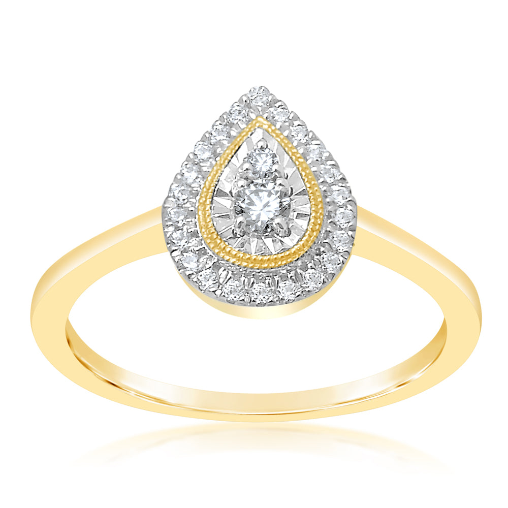 9ct Yellow Gold Pear Shape 1/5 Carat Diamond  Ring with 24 Brilliant Diamonds