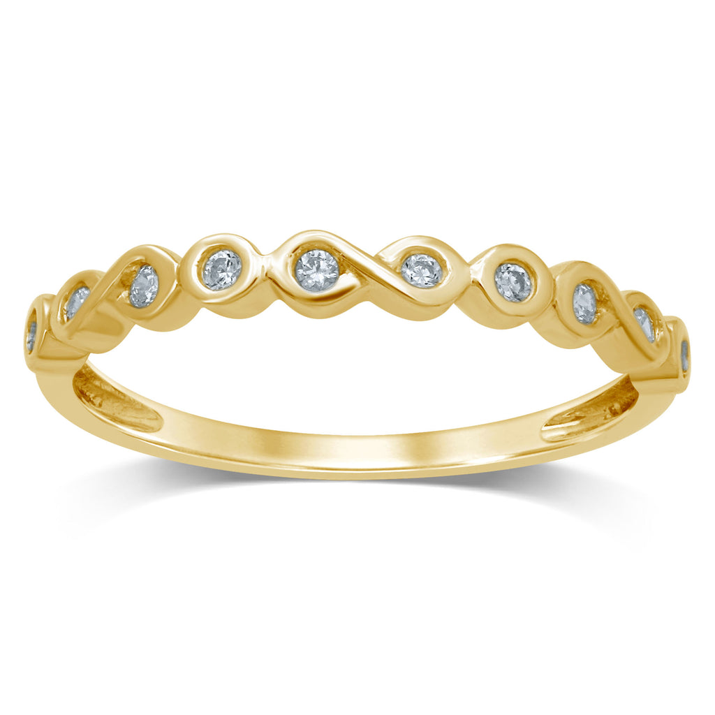 9ct Yellow Gold Diamond Infinity Bezel  Ring with 10 Brilliant Diamonds