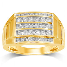 Load image into Gallery viewer, 9ct Yellow Gold 1 Carat 5 Row Channel Set Diamond Mens Ring
