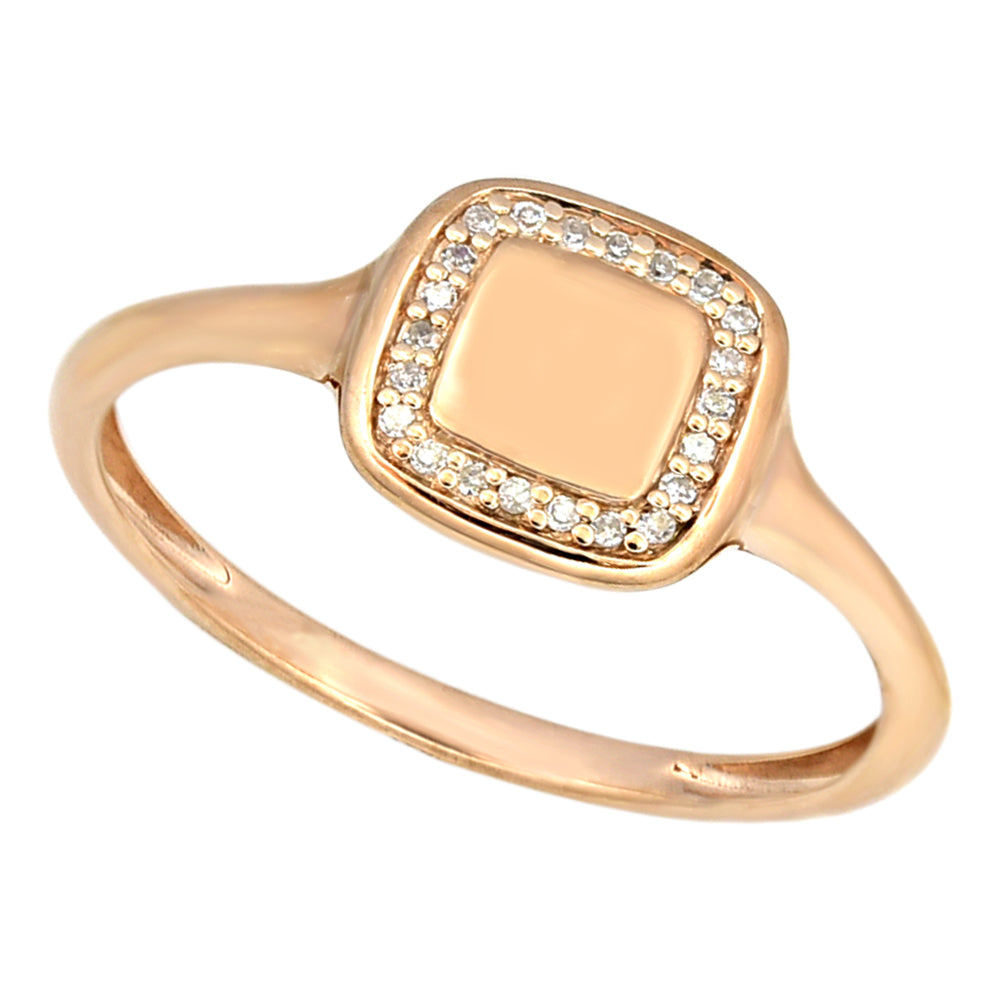 9ct Rose Gold Diamond Signet Ring with 22 Brilliant Diamonds