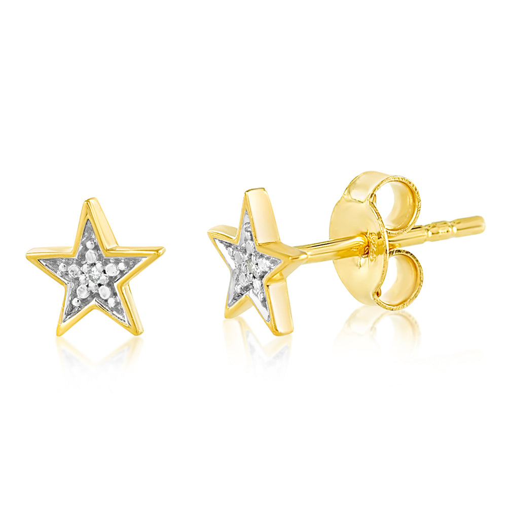 9ct Yellow Gold Diamond Star Stud Earrings