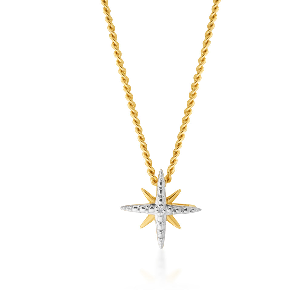 9ct Yellow Gold Diamond Starburst Pendant