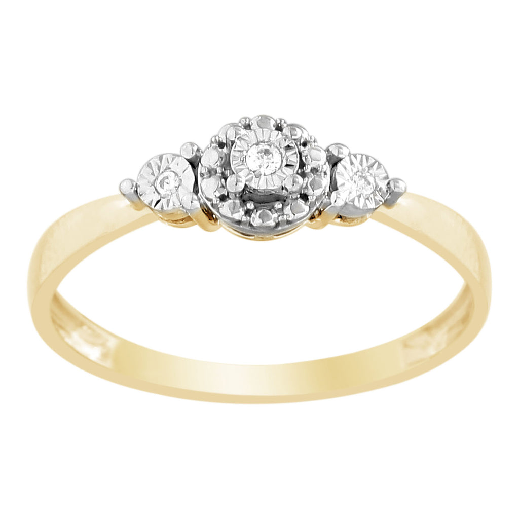 9ct Yellow Gold Diamond Trilogy Ring with 3 Brilliant Diamonds in Disc Setting