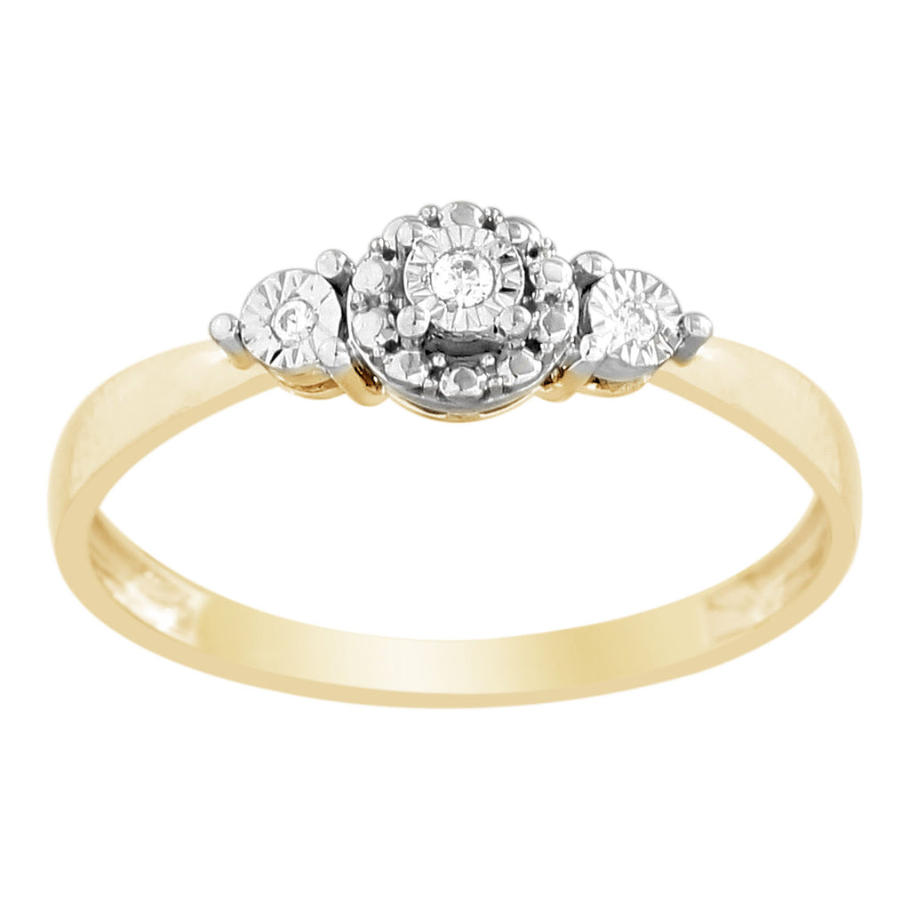 9ct Yellow Gold Diamond Trilogy Ring with 3 Brilliant Diamonds in Disc Setting