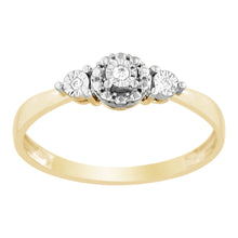 Load image into Gallery viewer, 9ct Yellow Gold Diamond Trilogy Ring with 3 Brilliant Diamonds in Disc Setting