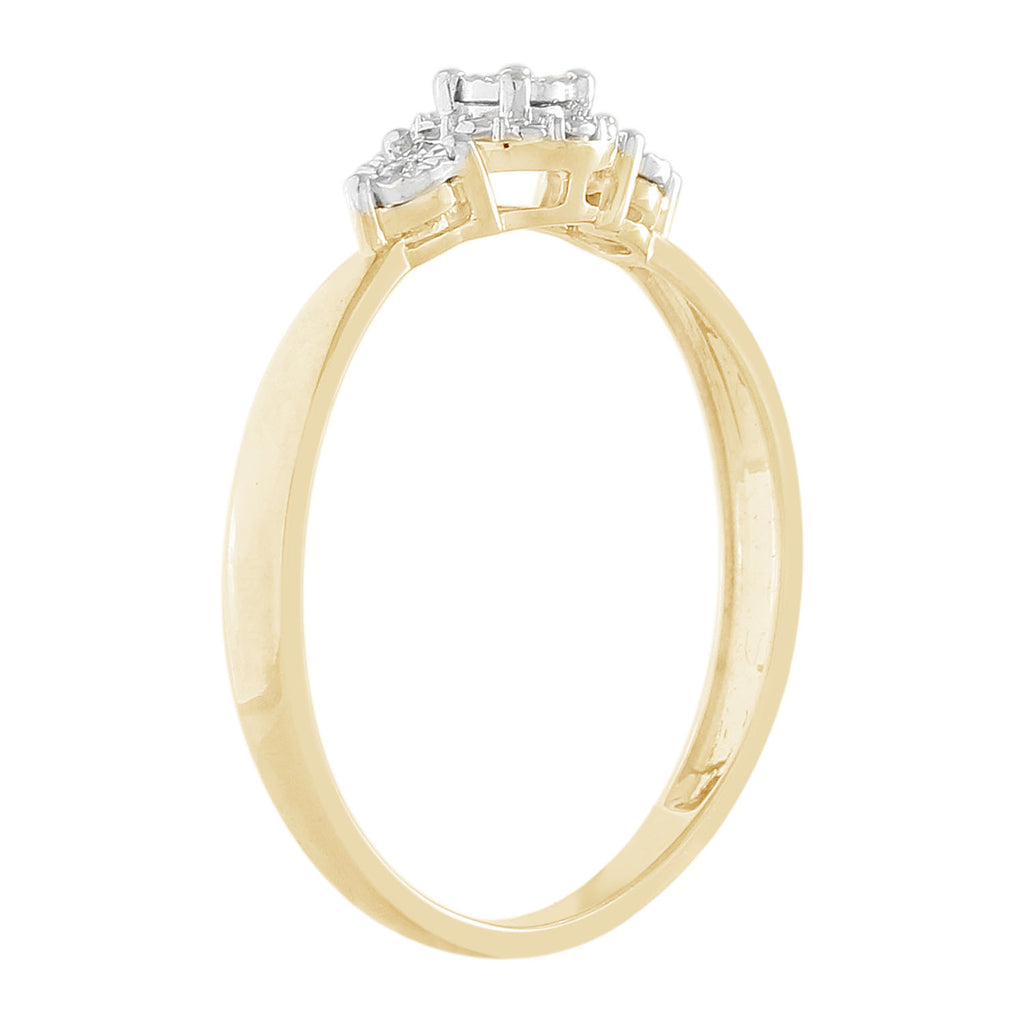 9ct Yellow Gold Diamond Trilogy Ring with 3 Brilliant Diamonds in Disc Setting