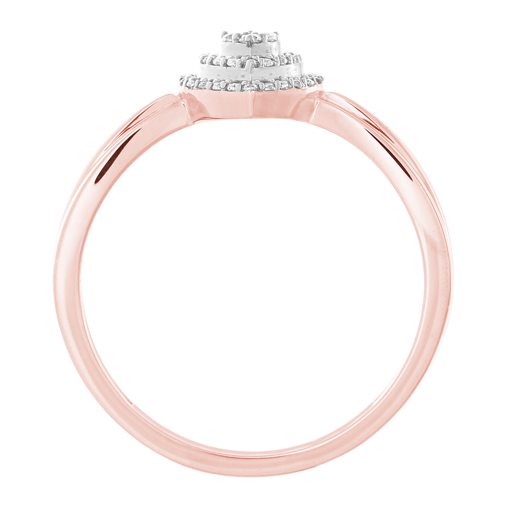 9ct Rose Gold 0.10 Carat Heart Shape Diamond Ring with 39 Brilliant Cut Diamonds