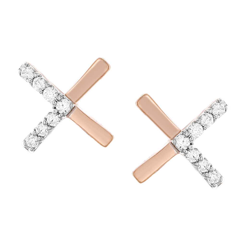 9ct Rose Gold 0.05 Carat Diamond Earrings with 14 Brilliant Cut Diamonds