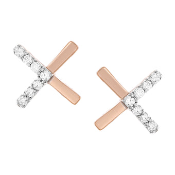 9ct Rose Gold 0.05 Carat Diamond Earrings with 14 Brilliant Cut Diamonds