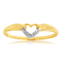 Load image into Gallery viewer, 9ct Yellow Gold Diamond Heart Ring with 1 Brilliant Cut Diamond