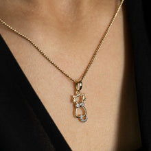 Load image into Gallery viewer, 9ct Yellow Gold Diamond Cat Pendant with 7 Brilliant Cut Diamonds