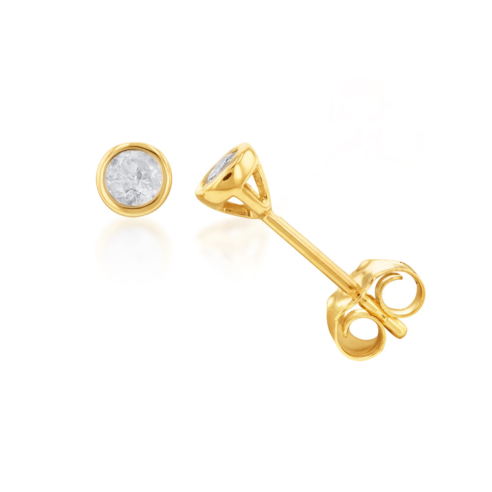 9ct Yellow Gold 1/5 Carat Diamond Stud Earrings