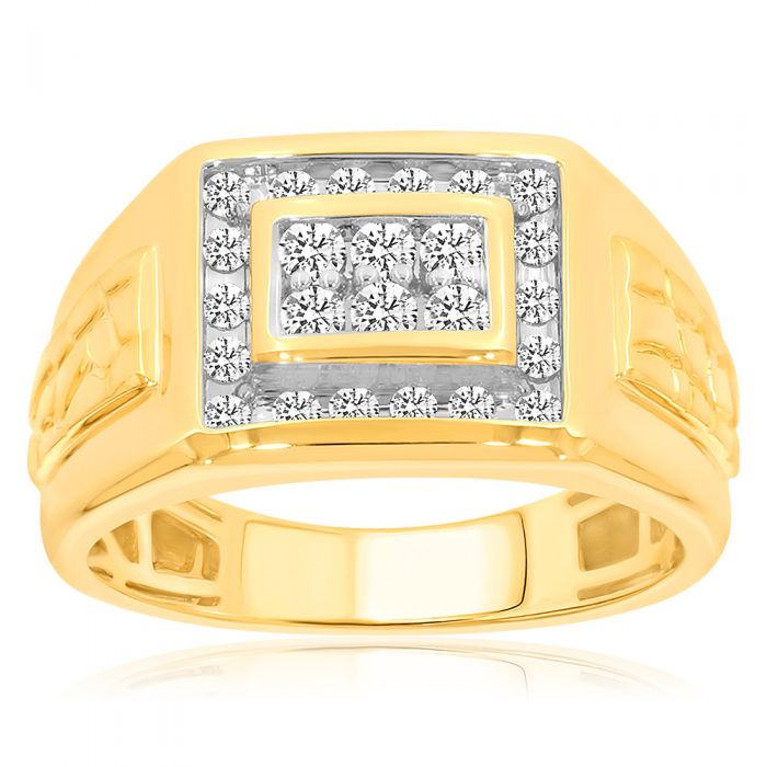 9ct Yellow Gold 1/2 Carat Diamond Ring Set With 24 Brilliant Cut Diamonds