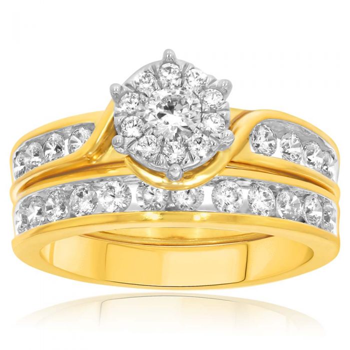 9ct Yellow Gold 1 Carat Diamond 2 Ring Bridal Set