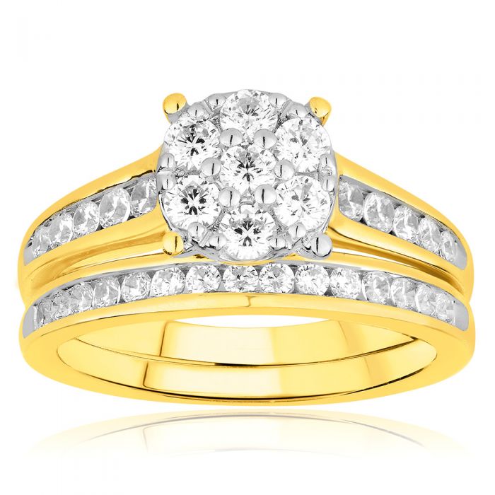 9ct Yellow Gold 1 Carat Diamond 2 Ring Bridal Set