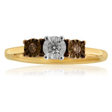 Load image into Gallery viewer, 9ct Yellow Gold Australian Champagne Diamond Ring with 2 Brilliant White Diamonds